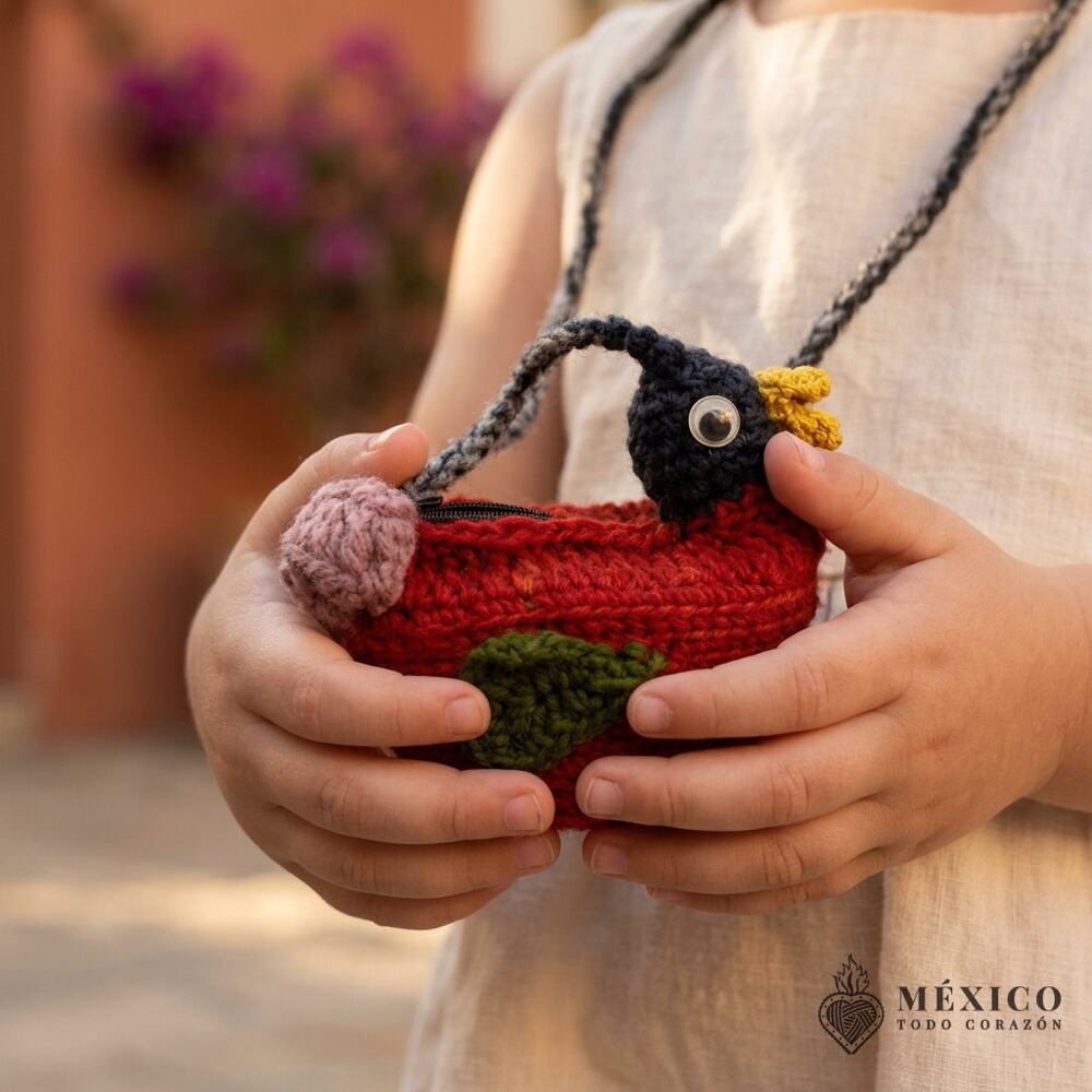 Mexican CHICKEN coin purse child  size 5 X 5 INCHES  one of a kind